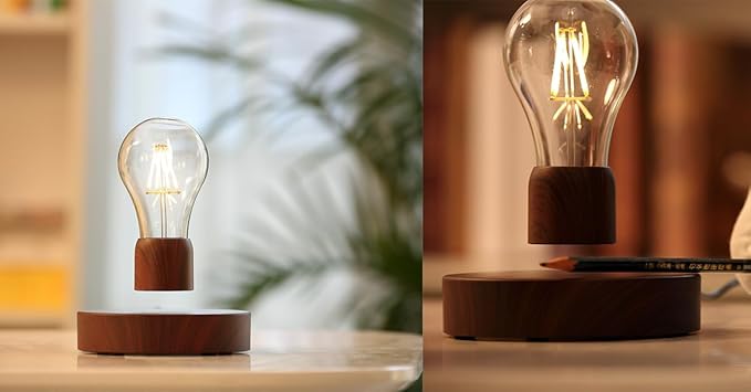 VGAzer Magnetic Levitating Floating Wireless LED Light Bulb Desk Lamp for Unique Gifts, Room Decor, Night Light, Home Office Decor Desk Tech Toys (Round Wooden Base..)