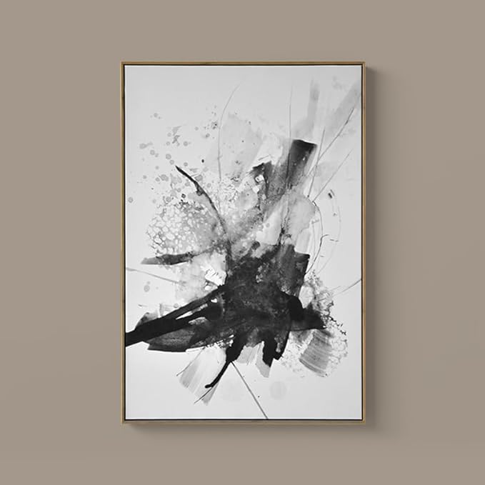 Abstract Black and White Wall Art Modern Artwork for Walls Ink Texture Painting Canvas Prints Watercolor Fluid Lines Pictures Framed Bedroom Office Living Room Bathroom Decorations 12"x16"x3