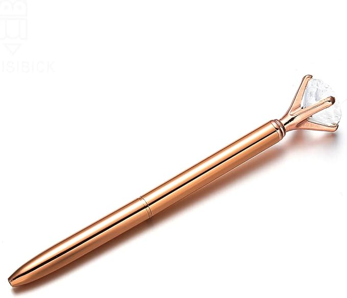 PASISIBICK 20 Rose Gold Diamond Pens Bling Diamond Gem Pen Décor Gifts for Women Bridesmaid Coworkers Bulk Crystal Metal Ballpoint Pens Black Ink(Rose Gold)