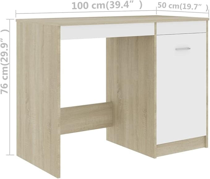 Modern Writing Computer Desk, Home Office Desk Writing Study Table PC Desk Workstation for Bedroom, White and Sonoma Oak 39.4"x19.7"x29.9" Engineered Wood(J)
