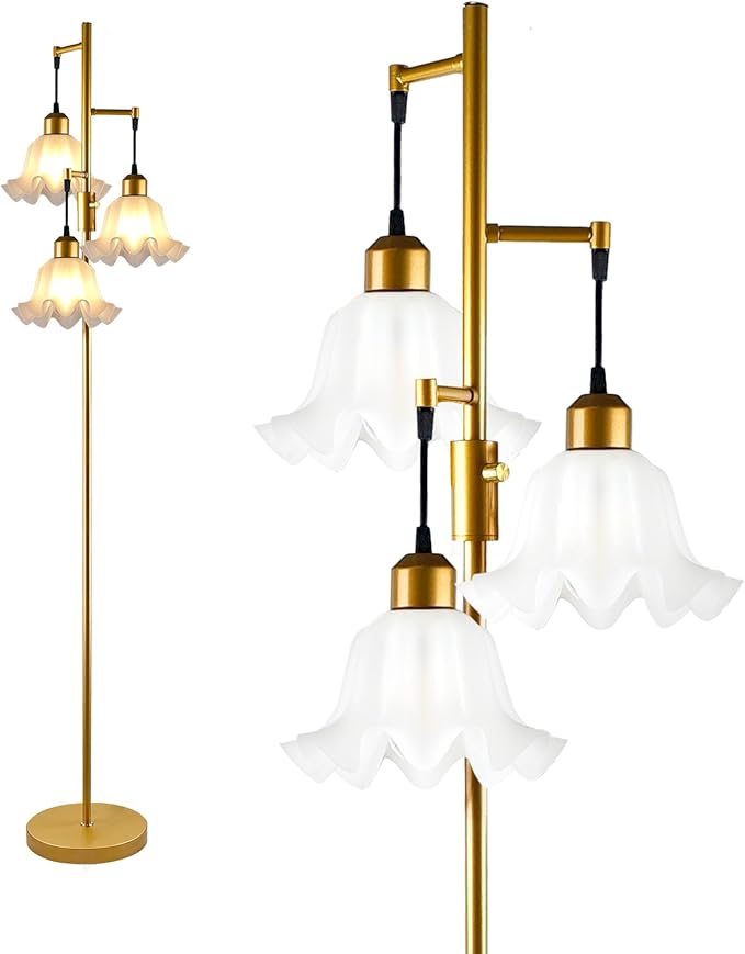 Lightdot 67IN 3-Light Flower Floor Lamp for Living Room, Dimmable Gold Tree Floor Lamps with Acrylic Shade for Wedding/Party, Floral Tall Lamp for Bedroom/Sofa Beside/Corner Decor(Bulb Included)