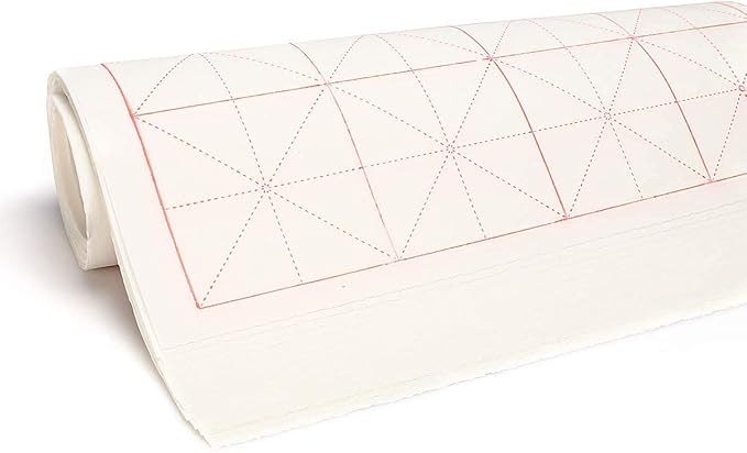 MEGREZ Chinese Calligraphy Xuan Paper Brush Writing Sumi Paper Xuan Paper Rice Paper with Grids for Students, Beginners Practice Kanji Japanese Calligraphy, 100 Sheets/Pack, 7.5cm/Grid
