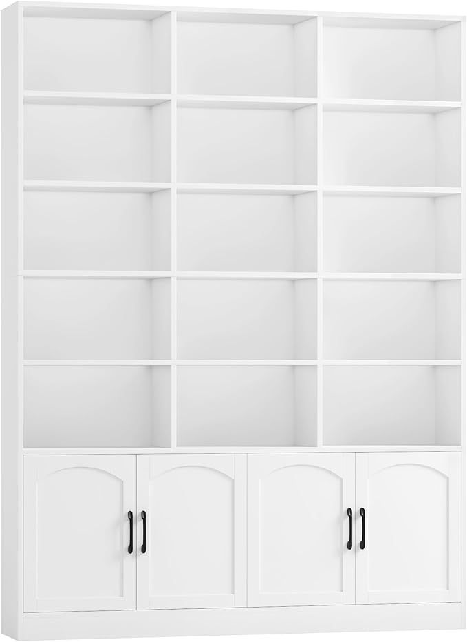 FACBOTALL 82.3" Triple Wide Bookshelf, 7-Tier Tall Bookcase with 15-Cube Open Bookshelf & 4 Doors, Large Bookshelf with Storage Cabinet, Modern Bookshelf for Living Room, Office, Study Room, White