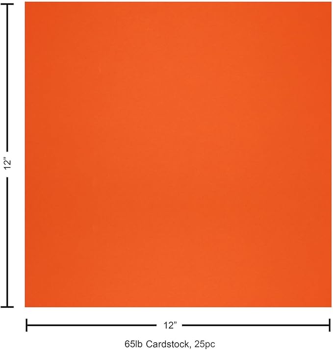PA Paper Accents Smooth Cardstock 12" x 12" Orange, 65lb colored cardstock paper for card making, scrapbooking, printing, quilling and crafts, 25 piece pack