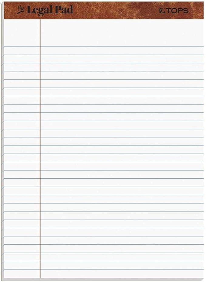 Tops 8.5 x 11 3/4 Legal Pads, The Legal Pad Brand, Wide Ruled, White Paper, 50 Sheets Per Writing Pad, Made in the USA (7533) 12 Count (Pack of 6)