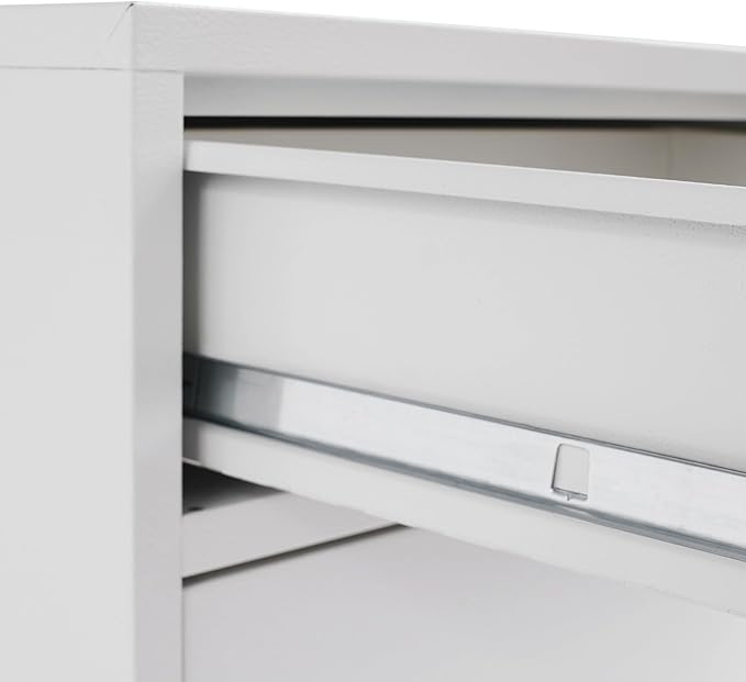 Metal Storage Cabinet with Lock, Under Desk Office Cabinet, Vertical File Cabinet, Printer Stand, Locking Filing Cabinet for Home Office, White