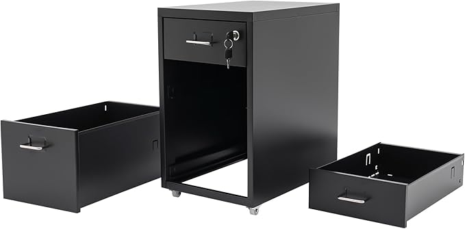 3 Drawer Vertical File Cabinet, Filing Cabinets for Home Office, Metal Vertical File Storage Cabinet with Lock, Locking File Cabinet for Office, Study, Dresser, 11" W x 16" D x 18.3" H, Black (Black)