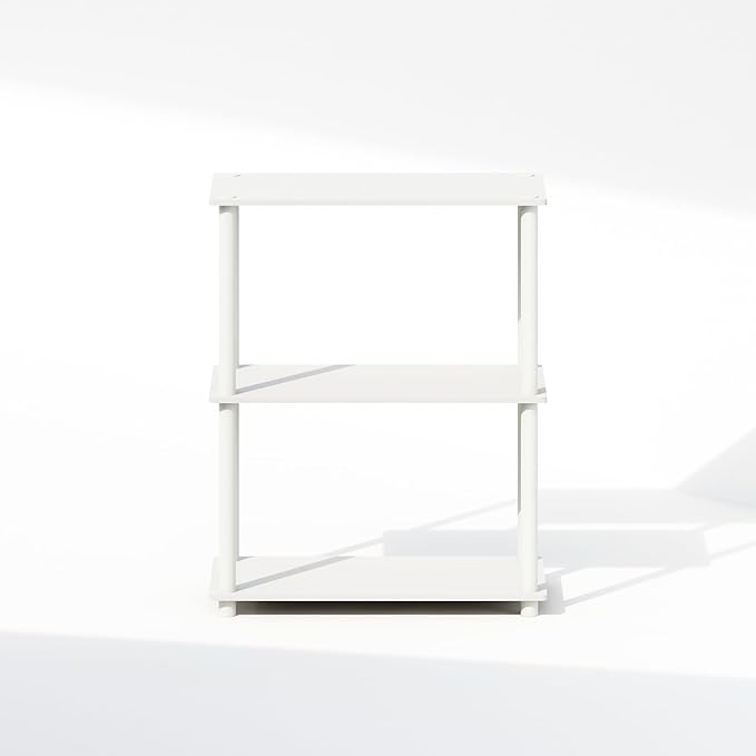 Furinno Turn-N-Tube Book Shelf, 3-Tier Bookshelf, Bookcase with Multipurpose Compact Display Rack, 11.6 x 23.6 x 29.6, for Living Room, Bedroom, Home Office, White/White