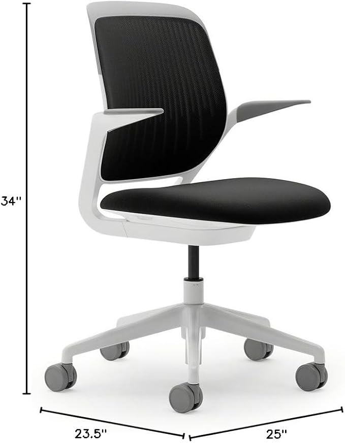Steelcase Cobi Office Chair: Arms with Soft Arm Caps, White Frame, and Licorice Fabric with Standard Carpet Casters