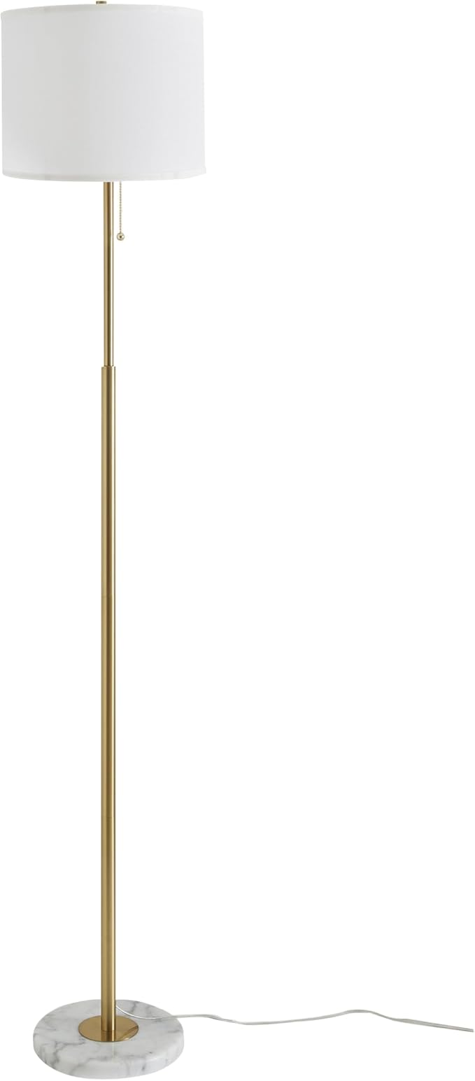 Modern Floor Lamp for Living Room with White Shade, Pull Chain Switch, 66" Tall Industrial Floor Lamps Reading with Marble Base for Bedroom Office (9W LED Bulb Included) -Gold