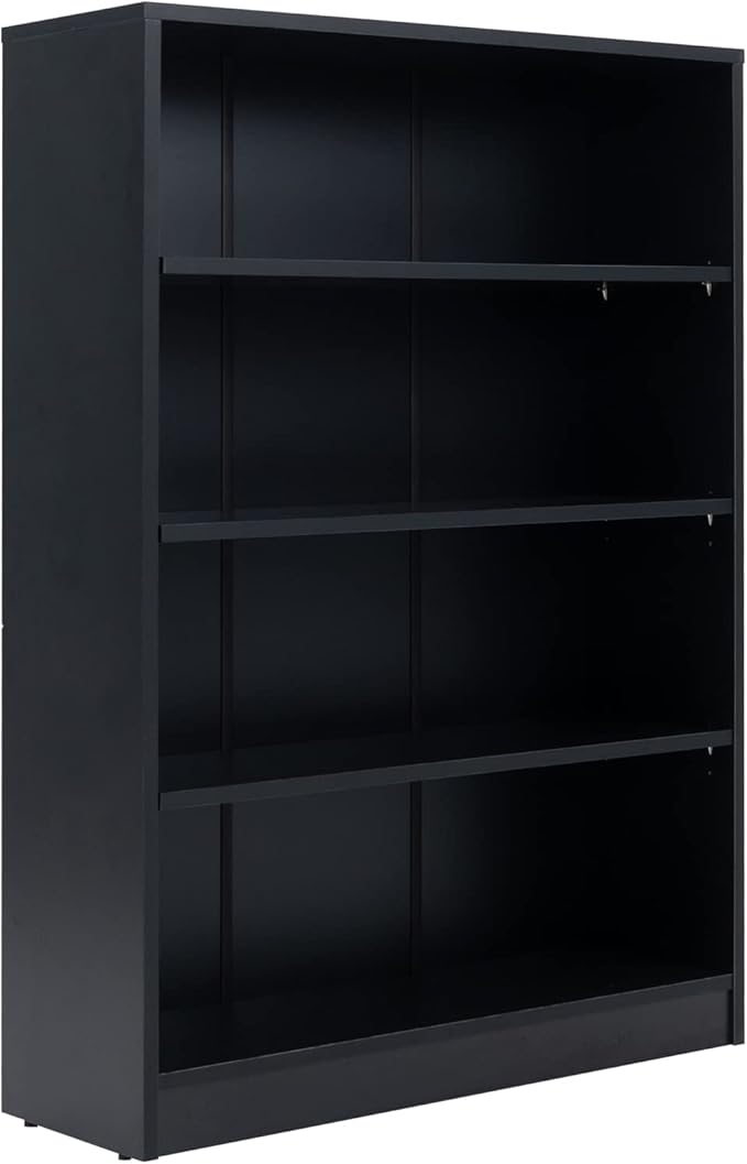 Farini Black Bookshelf for Bedroom 4 Shelf Office Bookcase 48 Inches Tall Modern Wood Bookshelf for Living Room 4 Tier Wide Manga Books