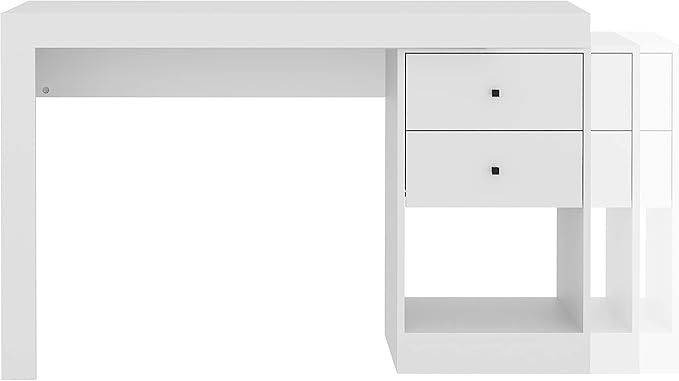 Expandable Desk with Storage Drawers & Open Shelf - Expands from 47 Inch to 57 Inch - White Computer Desk with Printer Space - Modern Home Office Table with Drawers - Techni Mobili Blanco Collection