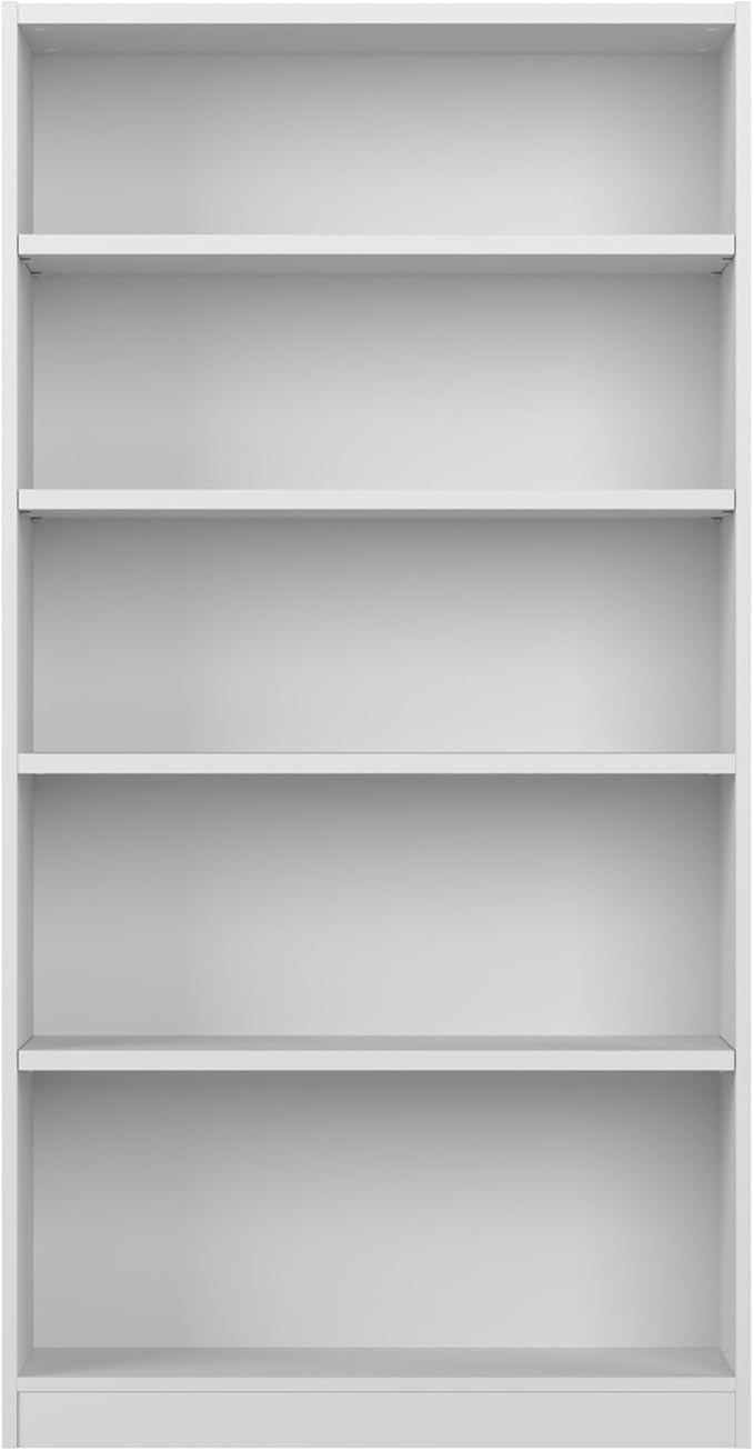 Bush Home Universal Tall 5 Shelf Bookcase in White, Vertical Storage and Display Bookshelf for Home Office or Living Room Organization