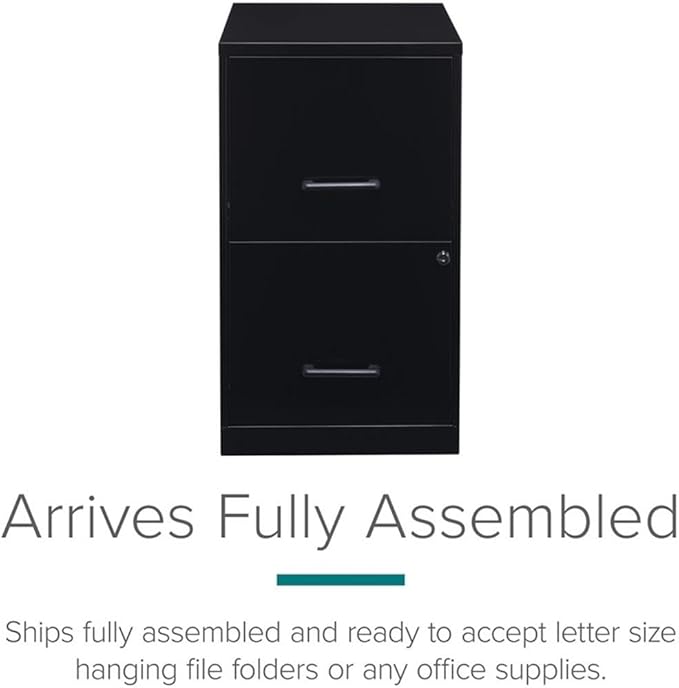 Pemberly Row 2 Drawers 24.5" Vertical Black Metal Filing Cabinet Lockable Pre-Assembled Stationary Letter Size for Home, Office