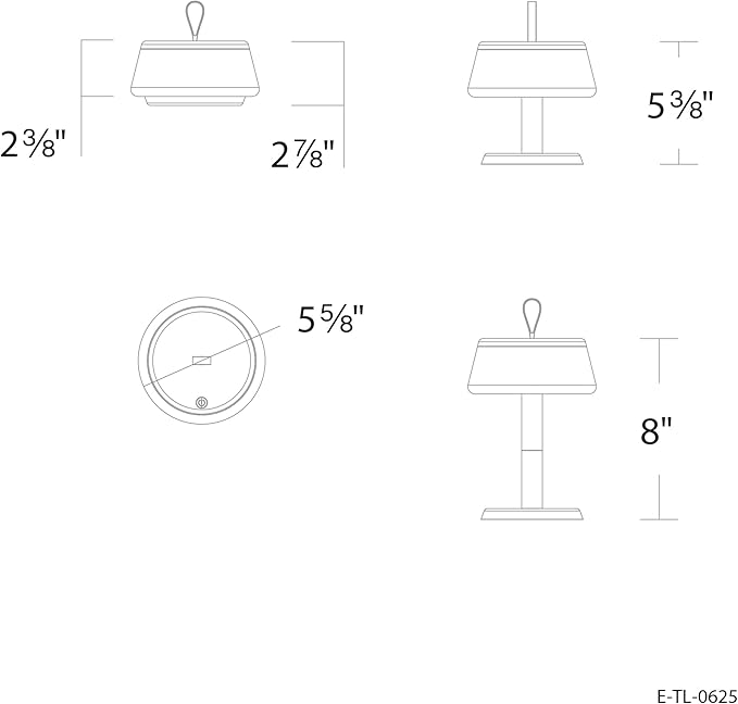 Campura LED Cordless USB-C Re-Chargeable Desk Lamp, 5200mAh Battery Operated with Fingertip Touch Dimming On/Off and Adj Height Stems or Lantern Mode in Black