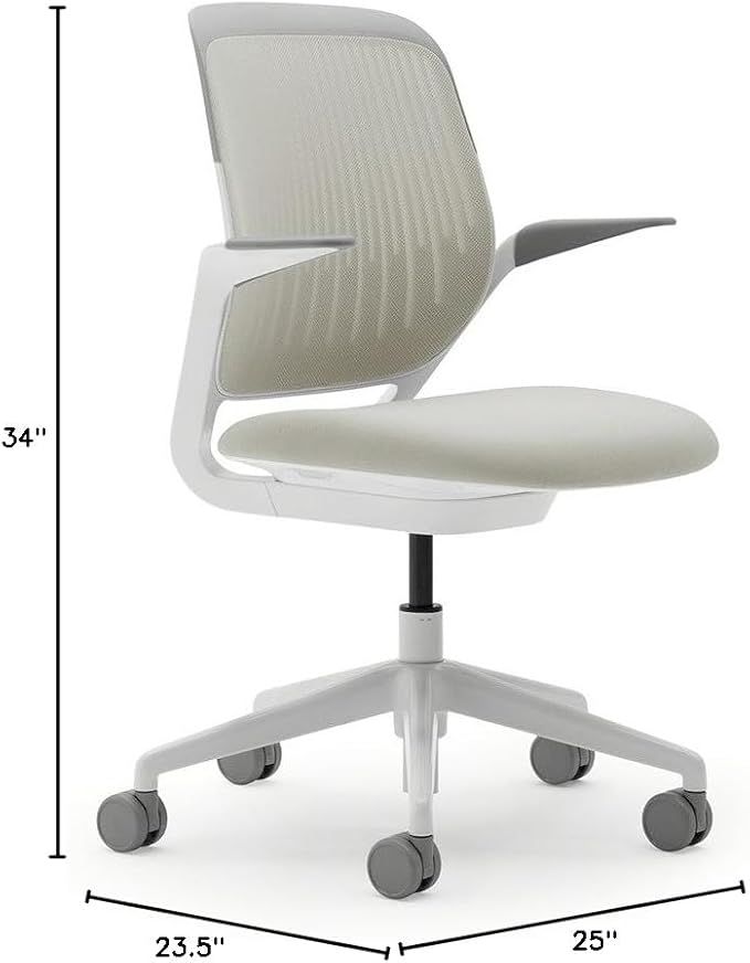 Steelcase Cobi Office Chair: Arms with Soft Arm Caps, White Frame, and Coconut Fabric with Standard Carpet Casters