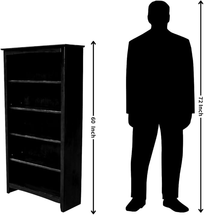 International Concepts, Solid Wood Bookcase 60" High, Adjustable Shelves, Solid, Sturdy Parawood Construction, Eco Friendly, Easy Assembly, Kitchen/Dining Furniture, Espresso