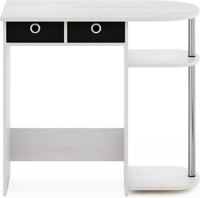 Furinno GO GREEN Desk, 31.5" Wide Gaming Desk with 2 Side Shelves and Storage Bins, Computer Desk, Office Desk for Home Office, Study Room, Dorm, Bedroom, White Oak