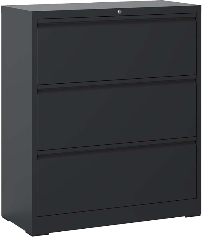 3 Drawer Vertical File Cabinet with Lock, Metal Lateral Filing Cabinet with Hanging Letter/Legal/A4 Folders, Locking Steel Cabinet for Home, Office, Assembly Required - Black