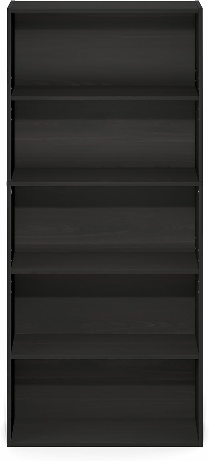Furinno Jaya Book Shelf, 5-Tier Bookshelf, 52 Inch Tall Standing Bookcase with Adjustable Shelf, 9.5 x 23.6 x 52.6, for Home Office, Bedroom, Living Room, Espresso