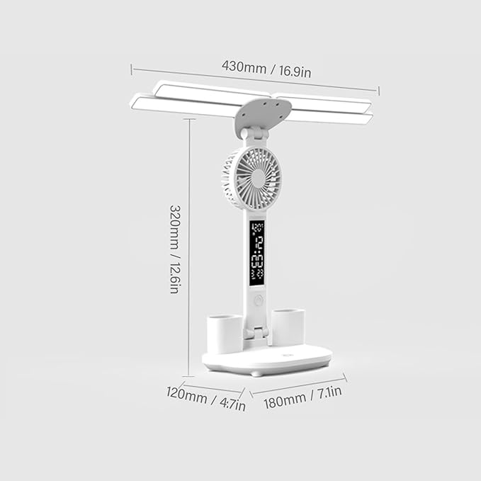 ZJchao Desk Lamp, LED Desk Lamps with Fans Pen Holder Four Headed Touch Control Stepless Dimming Foldable Table Study Lamp LED Display Table Light for Study Read Manicure Repair