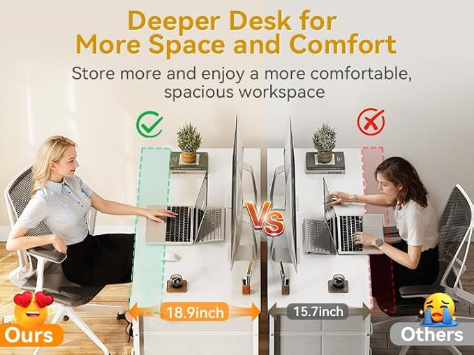 ODK 48 Inch White Computer Desk with 8 Fabric Drawers, Modern Office Desk with Large Storage for Home Office, Study, Gaming, White