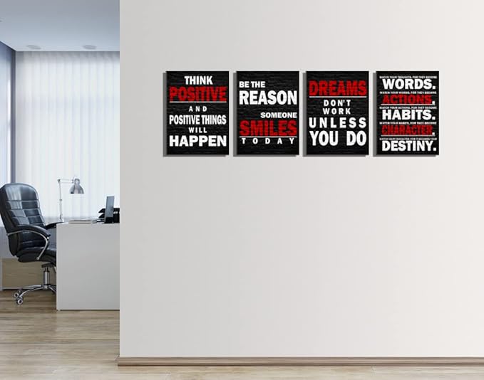 Inspirational Poster Watch Your Thoughts - Large Art Quote for Living Room Bedroom Gym - Black & Red