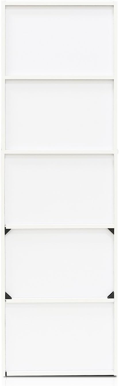 Furinno LUDER Book Shelf, 5-Tier Bookshelf, Bookcase with Open Shelves, 9.4 x 15.8 x 52, Easy Assembly, for Living Room, Bedroom, Home Office, Plain White