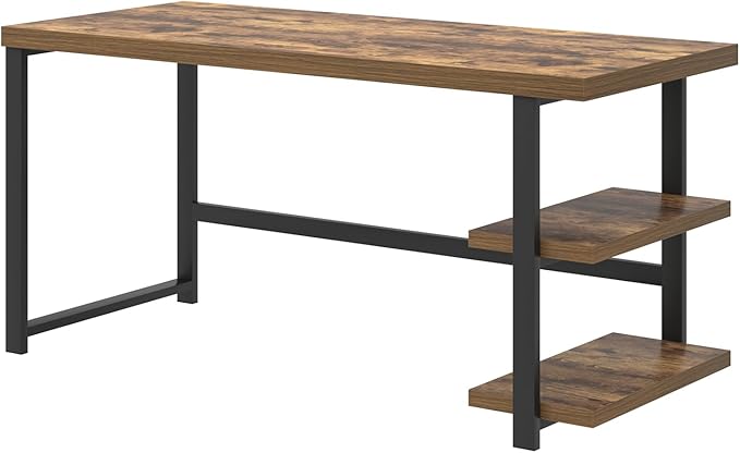 EXCEFUR Modern Computer Desk, Home Office Desk with Storage Shelf, Wood Study Writing Table Workstation for Bedroom Living Room, Rustic Brown, 53 Inch