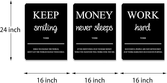 Motivational Wall Art Posters Inspirational Canvas Prints Decorations Positive Office Wall Decor Picture Painting Framed Artwork for Bedroom Home Office Living Room (48”Wx24”H)