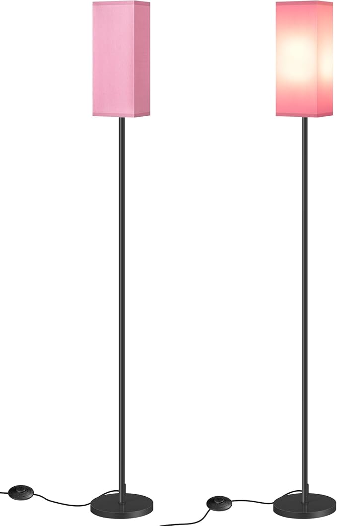 2 Pack Floor Lamp, Pole Lamp with Foot Switch, Modern Standing Lampshade, Minimalist Freestanding Lamp (Bulb Not Included), for Living Room, Bedroom Office, Black and Pink P07LDP205