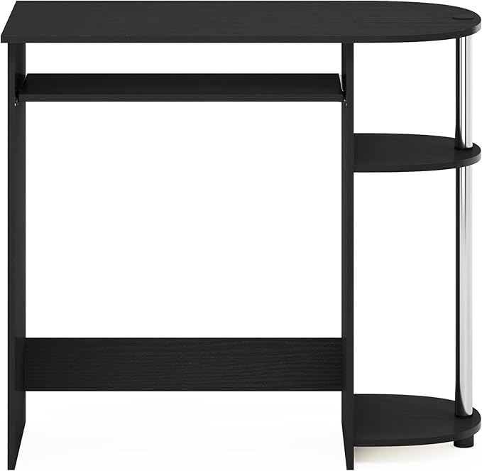 Furinno Simplistic Easy Assembly Computer Desk, with Keyboard Tray, Americano/Stainless Steel