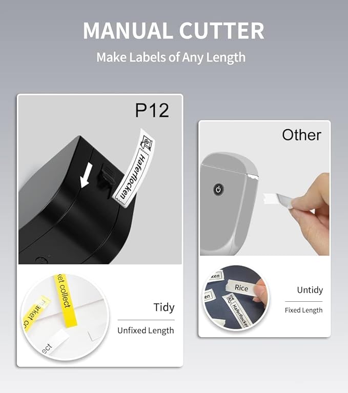 Phomemo P12 Label Maker Machine with 4 Tapes, Small Label Makers Ribbon Printer Machine for Home, Office, Organizing, Kitchen
