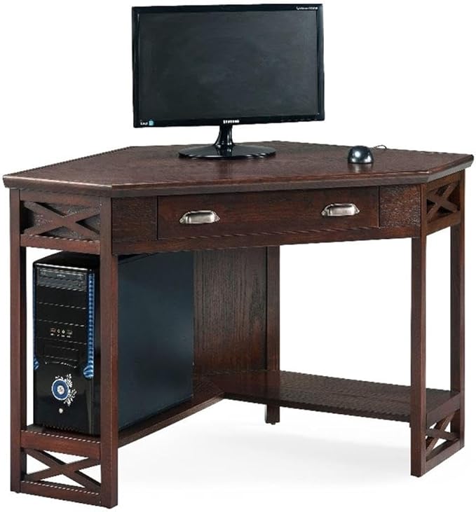 Leick Home 81430 Corner Computer/Writing Desk with Drawer and Shelf, Chocolate Oak