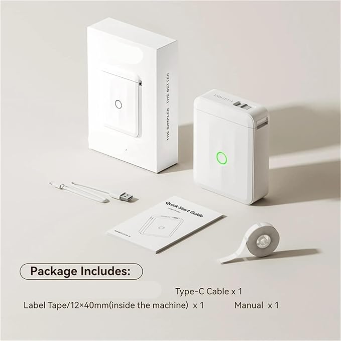 Label Printer, D110 Version Thermal Label Printer Mini Portable Smart Maker with Tape for Office Home Kitchen School(D110-White Standard)
