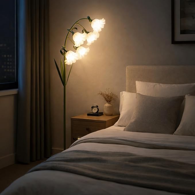 Flower Floor Lamp for Living Room, Arc Floor Lamp with 5 E26 LED Bulbs, Cute Green Floral Standing Lamp with 3 Color Modes, Foot Switch, Tall Modern Lamp for Kids Girls Bedrooms