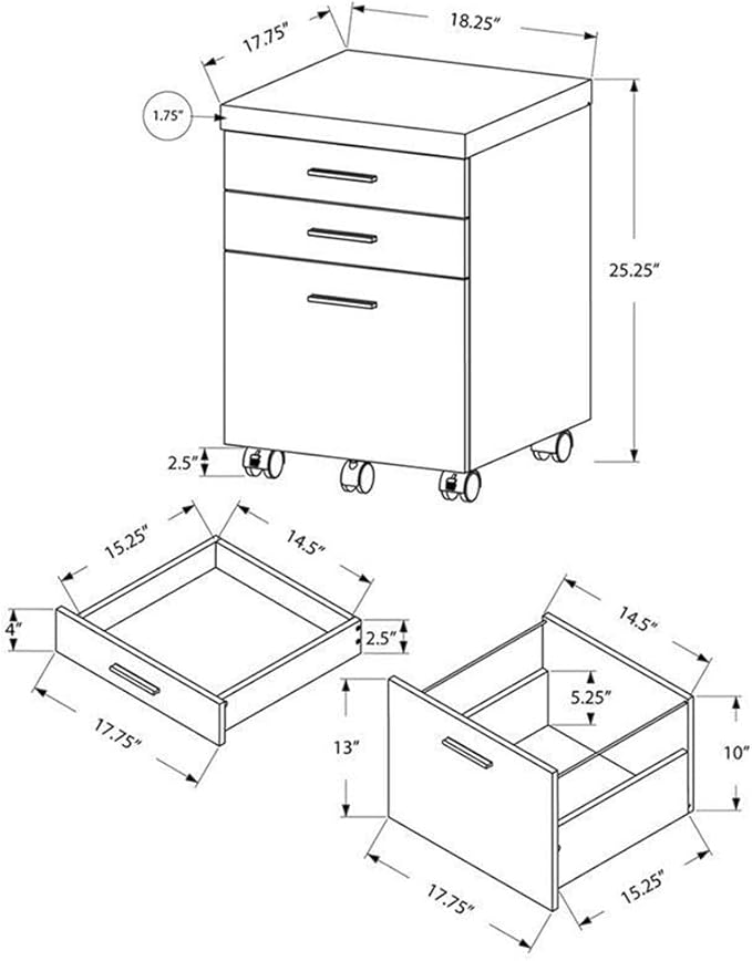 Monarch Specialties I 7400 File Cabinet, Rolling Mobile, Storage Drawers, Printer Stand, Office, Work, Laminate, Brown, Contemporary, Modern