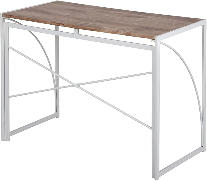 Homy Casa 39.4 Inch Foldable Laptop Desk, Space-Saving Computer Table with No Assembly Required, Sturdy Metal Frame, Minimalist Design for Home Office, Study, or Small Spaces, Oak & White