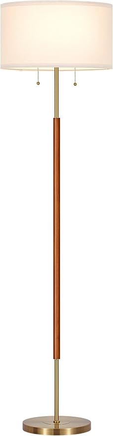 BTP Mid Century Floor Lamp for Bedroom, 2-Lights Wood Floor Lamp with Dual Switch, Tall Reading Standing Light for Living Room Office Farmhouse, 3 Color Temperatures 9W Bulbs*2 Included