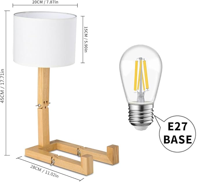 ELINKUME Robot Desk Lamp Set of 2, Creative Bedside Lamp for Bedroom,Wooden Lamp Body Adjustable,DIY E26 Living Room Table Lamps with Fabric Shade,Modern Indoor Decorative Lighting, TB-QBT005-WHM2
