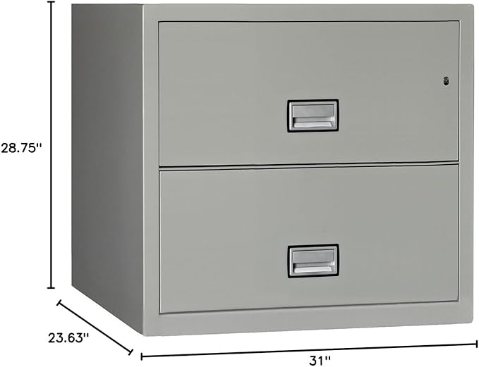 31 inch Wide 2-Drawer Lateral Fireproof File Cabinet – Legal and Letter Size Filing – Key Lock – Water Resistant – Fire Safe and Impact Rated – Light Gray Finish – Model LAT2W31LG