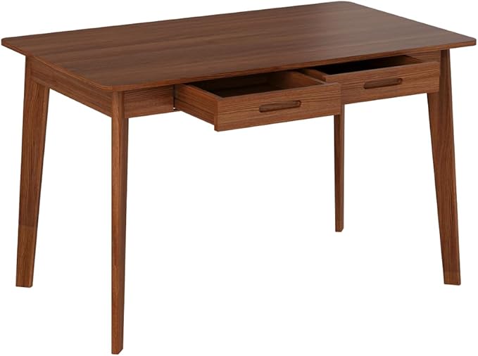 40 Inch Compact Computer Gaming Desk, Study Work Office Desk with 2 Storage Drawers, Rectangular Study Reading Table, Simple Computer Writing Table for Home Office, Living Room,Walnut Color