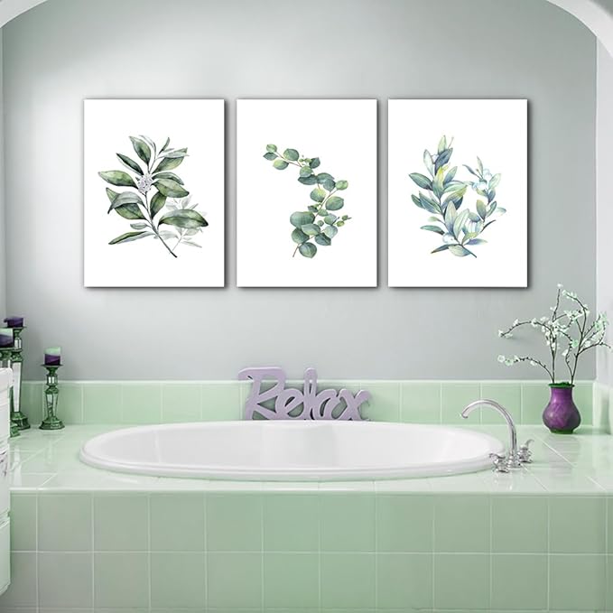 Lapremoly Large Canvas Wall Art For Living Room Modern Wall Decor For Bedroom Plants Green Leaves Wall Paintings Kitchen Home Decorations Pictures Bathroom Posters Prints Artwork Room Mural Works
