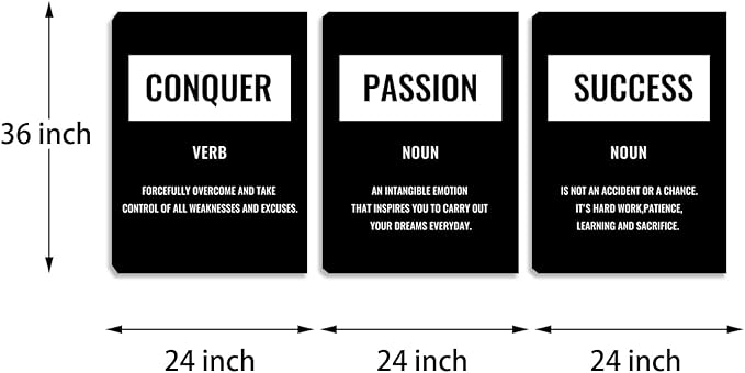Large Motivational Success Wall Art Inspiring Canvas Wall Art for Bedroom 3 Piece Black Inspirational Modern Painting Wall Decor Pictures Poster Prints Bedroom Living Room Office Decor (72" Wx36 H)
