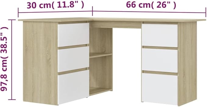 L Shaped Corner Desk Modern Writing Computer Desk, Home Office Desk Writing Study Table PC Desk Workstation for Bedroom, White and Sonoma Oak 57.1"x39.4"x29.9" Engineered Wood(F)