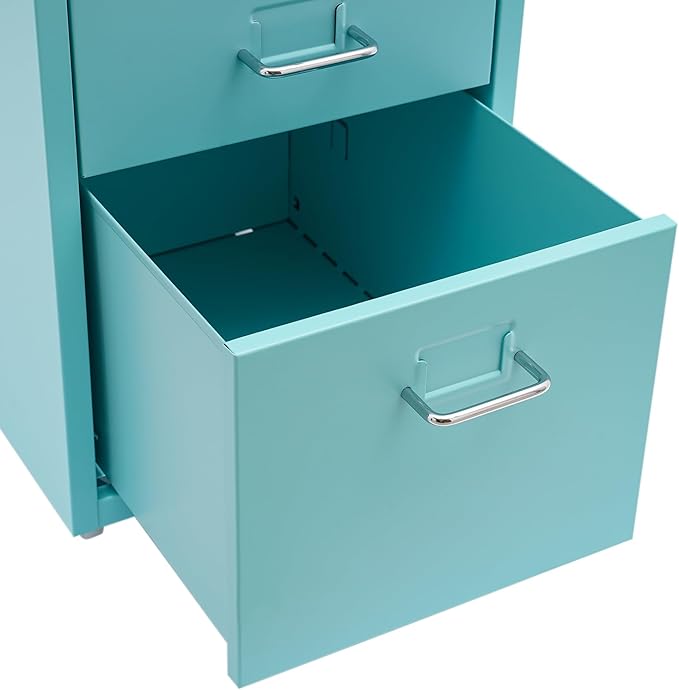 Metal File Storage Cabinet, 5 Drawer Vertical Filing Cabinets with Wheels Under Desk Storage Drawers, 11 * 16.1 * 27.1in Mobile File Cabinets Under Desk Cabinet for Bedroom, Office (Blue)