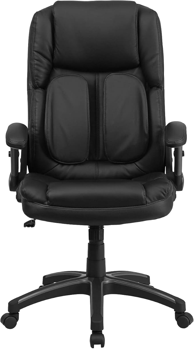 Flash Furniture Hansel Extreme Comfort High Back Black LeatherSoft Executive Swivel Ergonomic Office Chair with Flip-Up Arms
