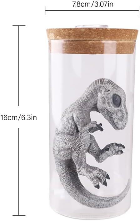 Dinosaur Specimen Jar Night Light, Realistic Raptor Figurine in Glass Bottle, LED Decor for Home/Desk (Velociraptor)