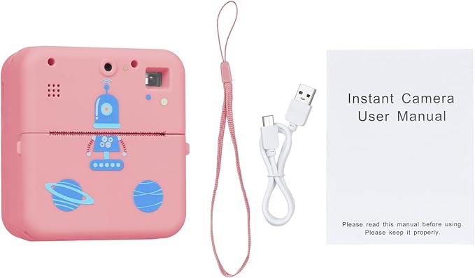 ZJchao 1080P Instant Print Camera Printer Thermal Label Printer with 10 Cartoon Photo Frames for Office and Home (Pink)