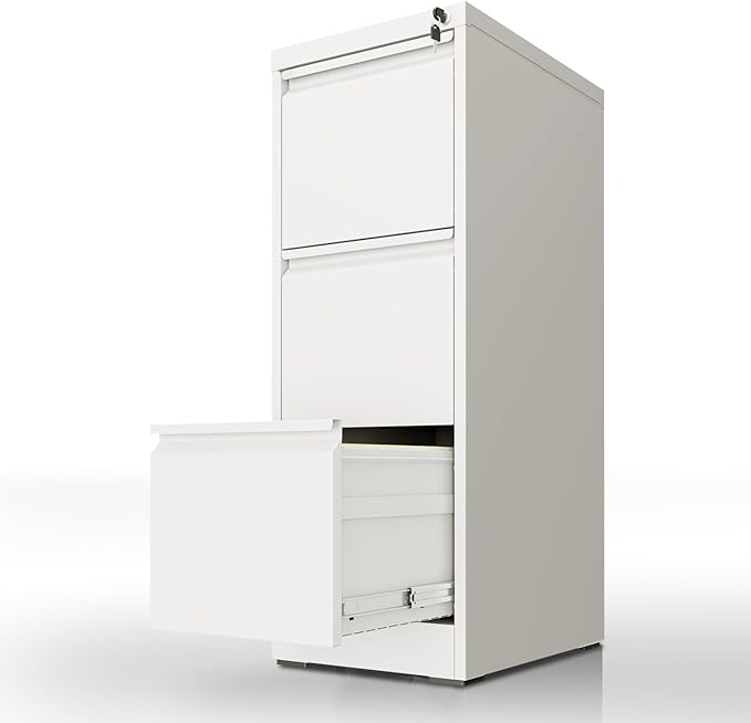 3 Drawer File Cabinet with Lock, Vertical File Cabinet with Lock, Locking File Cabinet Hanging Files for A4/ Legal/Letter,White